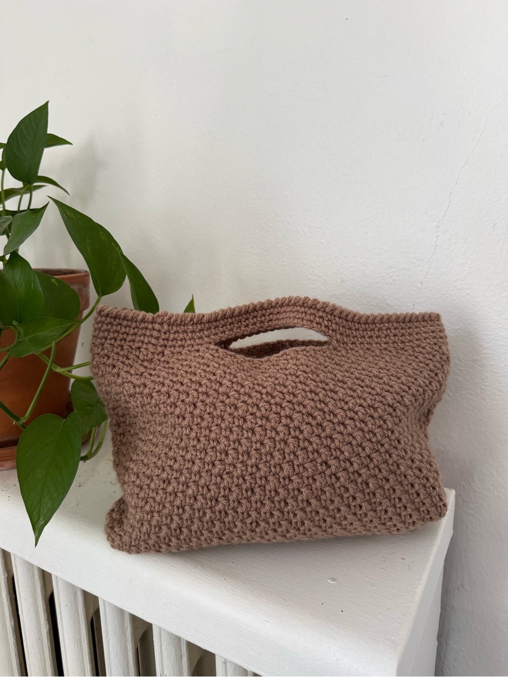 Textured Crochet Mini Handbag in Brown
